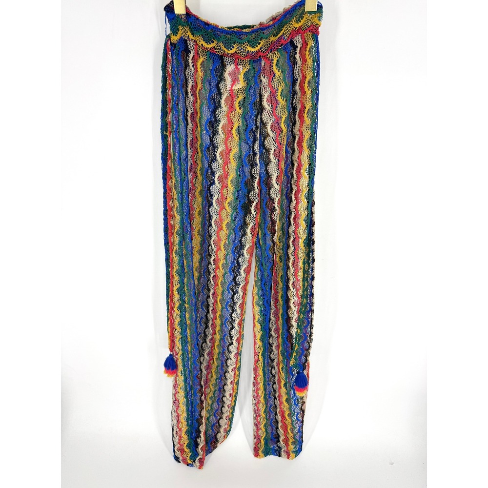Trina Turk Crochet Knit Pants Womens Medium Multi Chevron Tassel Beach Cover Up